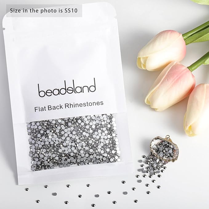 Beadsland 2880pcs Flat Back Crystal Rhinestones Round Gems for Nail Art and Craft Glue Fix,Hematite,SS10,2.7-2.9mm
