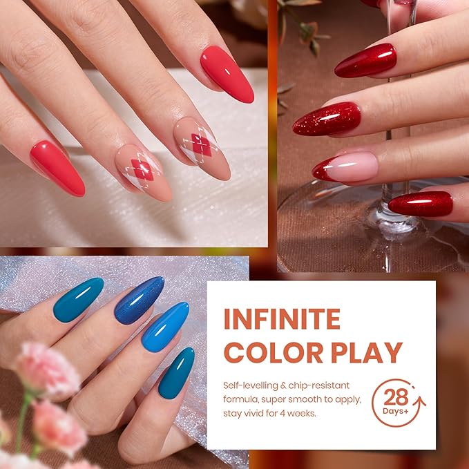 beetles Gel Polish Set - Toy Eden Gel Nail Polish Set 20 Colors Brown Orange Red Purple Glitter Shell Shread Green Nude Blue 24pcs with Base Top Coat UV LED Needed Gifts for Women