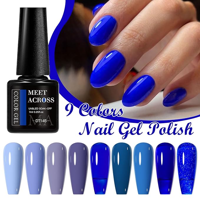 MEET ACROSS 9 Colors Gel Nail Polish + 3PCS Function Gel Nail Polish Kit,Fashion Nail Art Set Design Gifts for Women Manicure Salon (SET8, 12pcs)