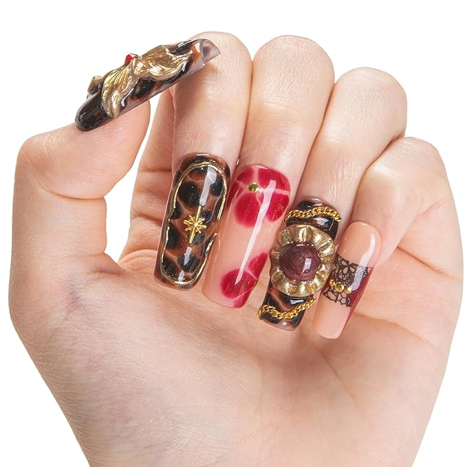 LOVFUL Short Press on Nails Sinner’s Boom | Handmade Acrylic Press ons | Reusable Fake False Nails | Square Classic Regular 1.3in | H623-L