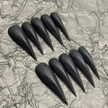 Halloween Press Claw on Nails Long Curved Stiletto Handmade Black Stick on Nails Horror Vampire Fake Nails Dragon Cat Claw Press on Nails Matte Acrylic Glue on Nail Thick (M,Black Matte Finish)