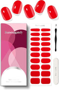Semi Cured Gel Nail Strips, 20Pcs Long Lasting Salon Quality Wraps, Easy Apply & Remove Gel Nail Stickers with UV Light (Vineyard Crush Red)