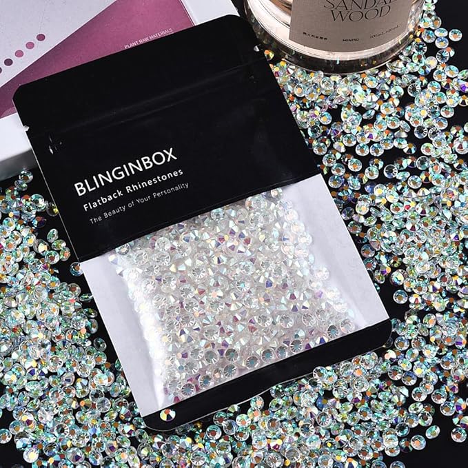 Blinginbox 1440 Pieces SS16/3.8-4mm Clear Crystal Flat Back Brilliant Round Rhinestones Glass Stones Glitter Gems Transparent Crystals Diamond (Clear AB).