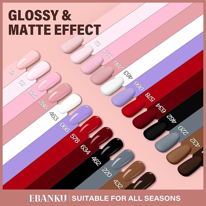 EBANKU 12 Pcs Christmas Gel Nail Polish Set, 15ML Same Color Same Bottle Red Pink Nude Brown Fall Soak Off Gel Nail Polish Kit Nail Art Manicure Gifts for Women