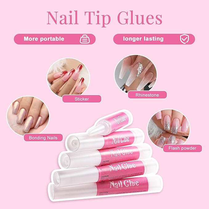 MORGLES Half Cover Coffin Nail Tips Set, 500 Pcs Clear Acrylic Nail Tips, with Glue, Clipper, Files, Cuticle Pusher and Fork for Salons and Home DIY with Box