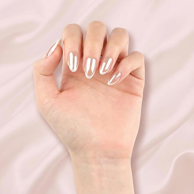 French Tip Press On Nails Acrylic - Short Almond Fake Nails Press ons, Reusable Glossy 30 Nail Kit with Glue, Adhesive Tabs, File, Manicure Stick, Prep Pad for Salon Quality or Fall Style