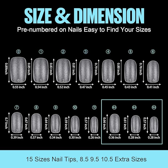 TOMICCA Oval Nail Tips - 15 Size Full Matte Gel Tips, 360PCS Pre-shaped No Need Nail Files and Base Coat Full Cover Nail Tips for Nail Extensions