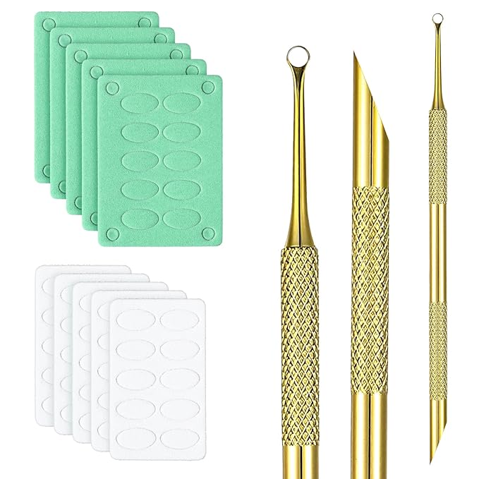 Pre-treatment Cuticle Pusher with 2 Ends, Russian Prep Nail Pushers, Cuticle Remover with Sandpaper Sheets, Nail Care for Manicure Pedicure Nails Art, Gold