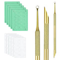 Pre-treatment Cuticle Pusher with 2 Ends, Russian Prep Nail Pushers, Cuticle Remover with Sandpaper Sheets, Nail Care for Manicure Pedicure Nails Art, Gold