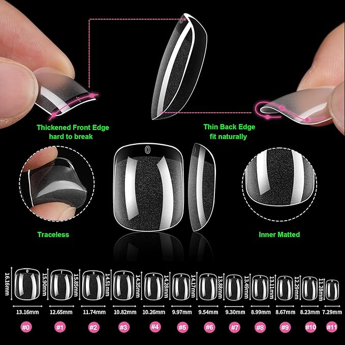 Short Square Gel x Nail Tips Kit, 552pcs Press on XS Short Square Gelly Tip with Portable U V light, 5 in 1 UV Gel Glue for Nails, Full Cover Nail Art Extensions DIY Manicure Set for Women