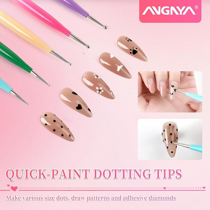 ANGNYA 5PCS Nail Dotting Tools Nail Art Sculpture Pen with Nail Holder and Palette, Double Ended Nail Design Kit Silicone Pen for Carving Drawing Effect Shaping Drawing Nail Tools for Home Salon