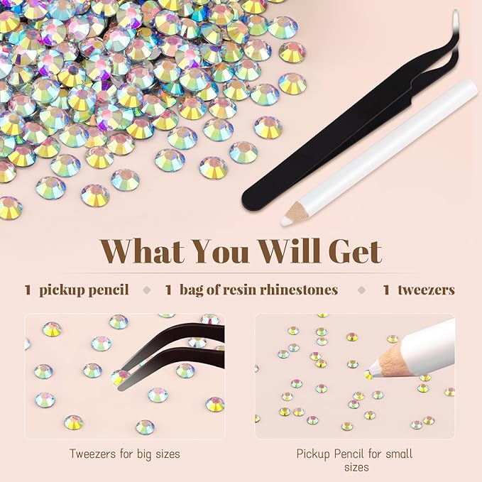 4000PCS 5mm Resin Rhinestones Bulk for Crafting (AB), Flatback Bedazzling Crystals for Crafts DIY Nail Decoration, Gems Charms for Tumbler Shoes Clothing Fabric with Pickup Pen and Tweezers