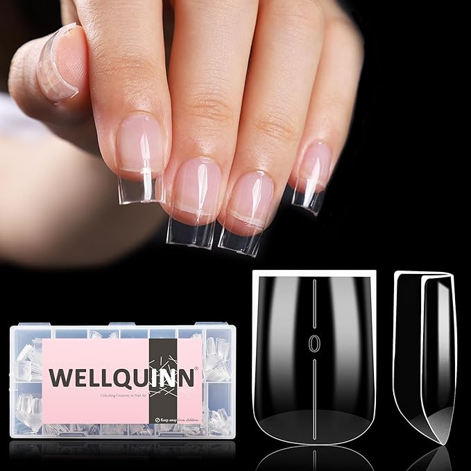 Short Square Nail Tips, 510Pcs Thick Straight Full Cover Fake Nails, Sharp Square Clear Press-On Nails French Acrylic False Nail Tips for Salon Home DIY 15 Sizes