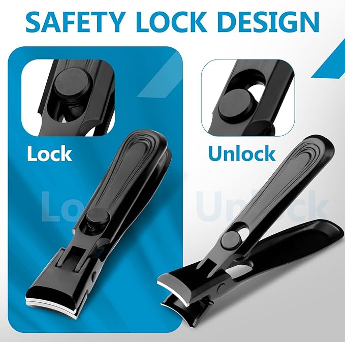 LINFOX German Nail Clippers Adult, Fingernail Clipper Ultra Sharp Sturdy Heavy Duty, Wide Jaw Anti Splash Lock Design, Professional Nail Cutter Premium Stainless Steel for Men, Woman, Seniors Black