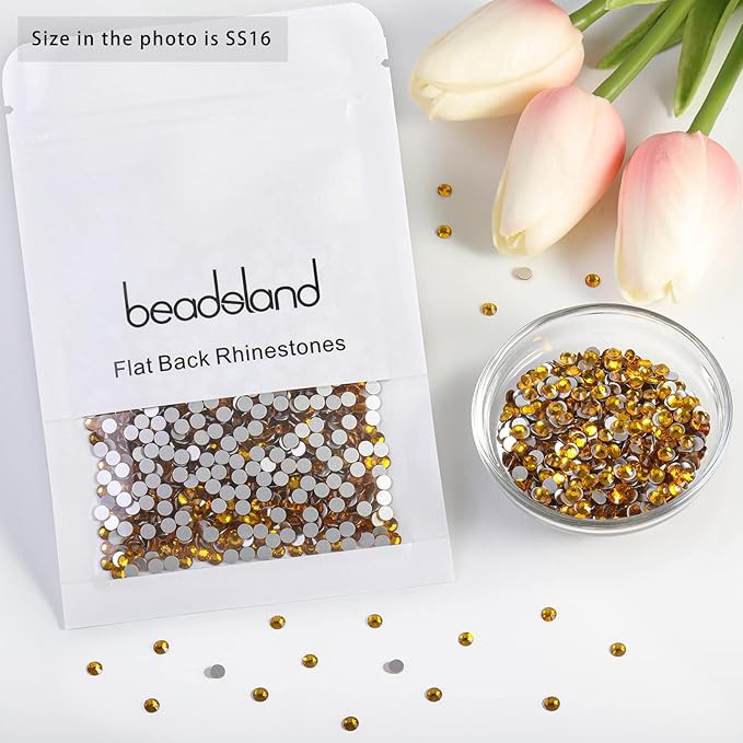 Beadsland Flat Back Crystal Rhinestones Round Gems for Nail Art and Craft Glue Fix, Topaz, 3.8-4.0mm, SS16/1440pcs
