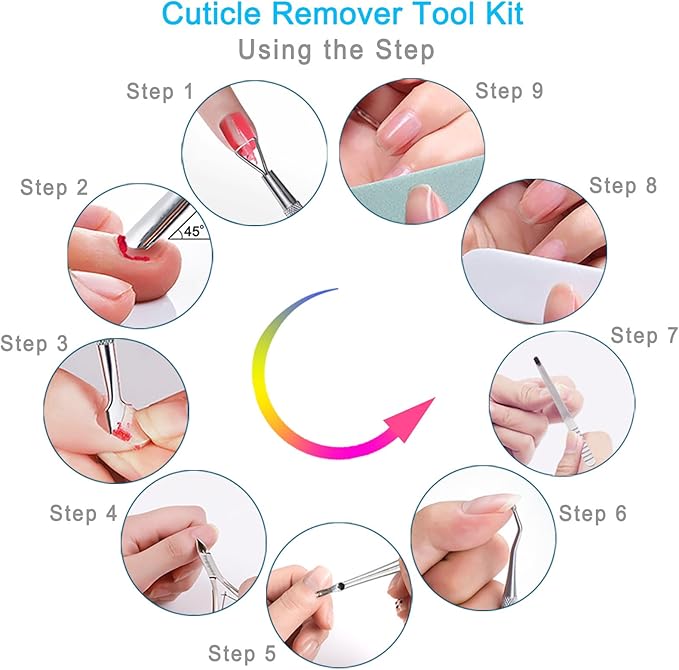 9-Piece Cuticle Tool Set, Professional Manicure & Pedicure Kit with Stainless Steel Cuticle Nippers, Trimmer, Pusher, Nail File and Buffer for Toenail & Fingernail Care at Home Salon