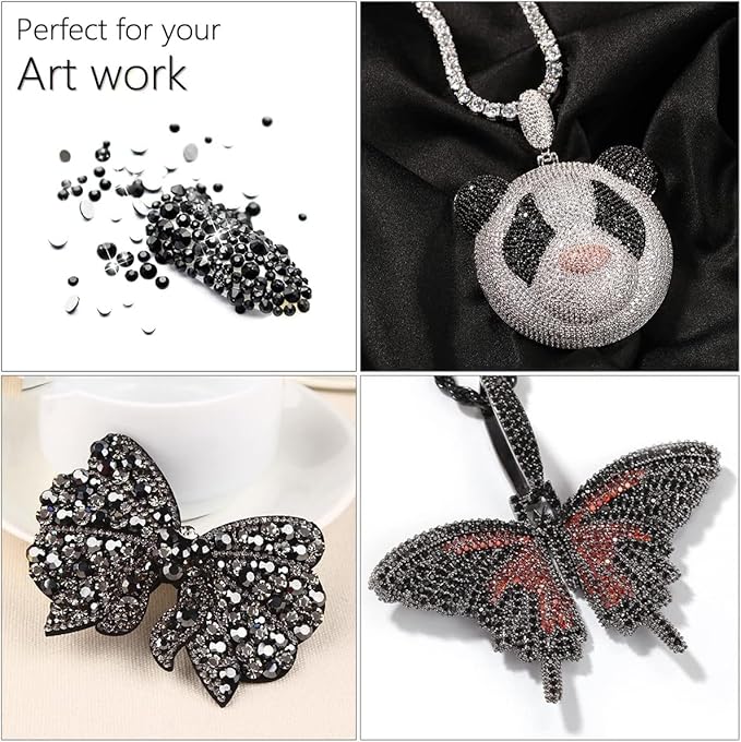 Metallic Gray Resin Rhinestones w B7000 Glue for Bedazzling Crafting 2mm-6mm Flatback Gems Stones Steel Grey Diamonds Bedazzler Kit for Nails Face Eyes Makeup Tumblers Bottles DIY Crafts Shoes