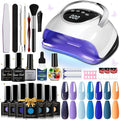 LimeGirl Gel Nail Polish Kit with U V Light, 23PCS Starter Kit with 7 Colors, Royal Blue/Glitter Navy Blue/Purple/Sunset Orange Seaside Color Collection, Salon-Grade LED Nail Lamp & Gel Polish Set