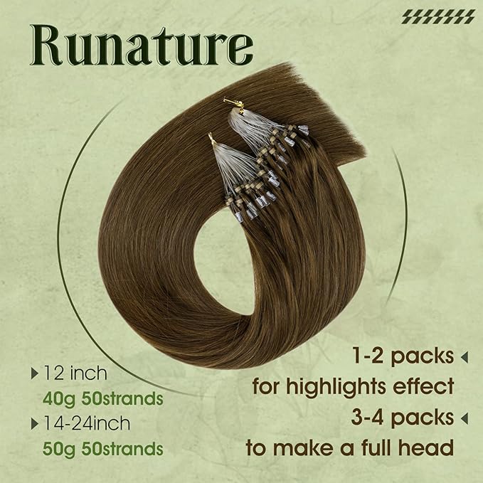 RUNATURE Brown Microlink Hair Extensions Human Hair Dark Brown Micro Ring Hair Extensions Brown Micro Loop Human Hair Extensions Micro Beads Human Hair Extensions 16 Inch 50g 50 Strands
