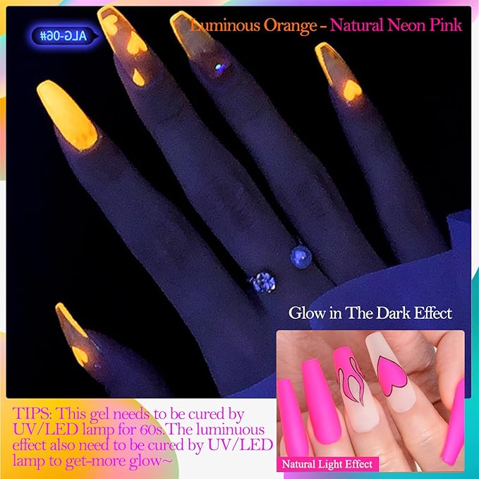 NAILGIL Neon Solid Builder Gel for Nails, Glow in the Dark Fluorescent Purple Sculpture 3D Gel Nail Art for Women Summer Hot Halloween Colors, Non-Stick Hand LED/UV Needed -15g