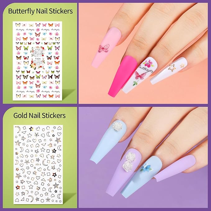 Teenitor Long Fake Nails Kit - 10 Colors Matte & Glossy, 4 Glitter Press On Nails