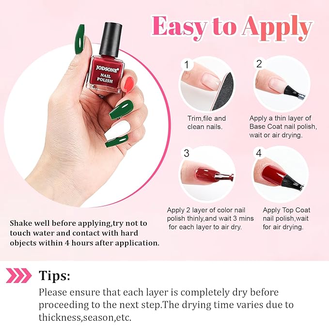 JODSONE 32 Colors Quick Dry Nail Polish Set 0.17 fl.oz,Valentines Nail Polish Set with 1 Top Coat & 2 Base Coat,Totaling 35Pcs,Air Dry & Long Lasting Nail Art DIY Home Manicure Gift for Women