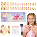 16 Sizes Press on Nails Kit for Kids - 32 Pieces French Almond Fake Nail Tips for Girls 8-12 Years Old with Jelly Nail Adhesives & No-Lamp Nail Glue, Birthday Easter Gifts (Happy Smile)