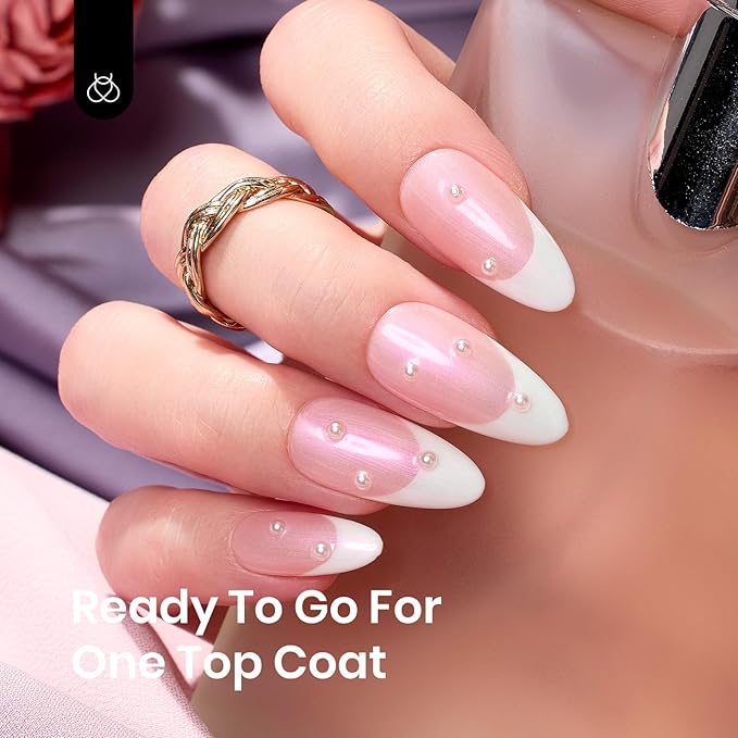 beetles Gel Polish 2 In 1 Pearlescent Glitter Gel Top Coat Pearl Nail Polish Glossy Shiny No Wipe Top Coat Soak Off UV Led Long Lasting Highly Shine Manicure Gifts for Women