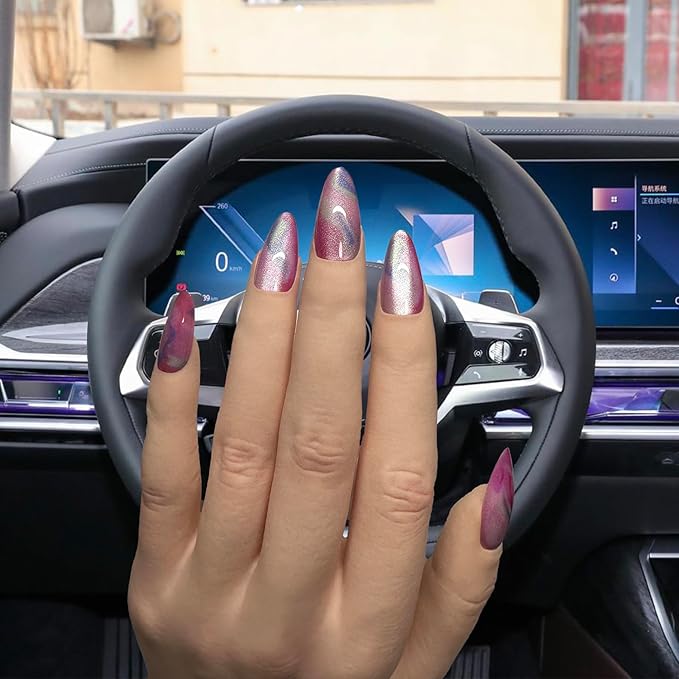Colorful Pink Press On Nails Almond With Protective Sealer False Nail Set