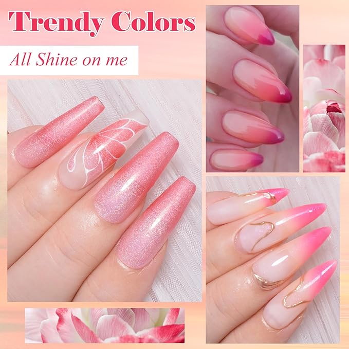 MEET ACROSS 8Pcs Glitter Color Changing Gel Nail Polish Set Pink Amber Color Changing Gel Polish Temperature Change Gel Polish Kit Manicure Gift 6 Colors