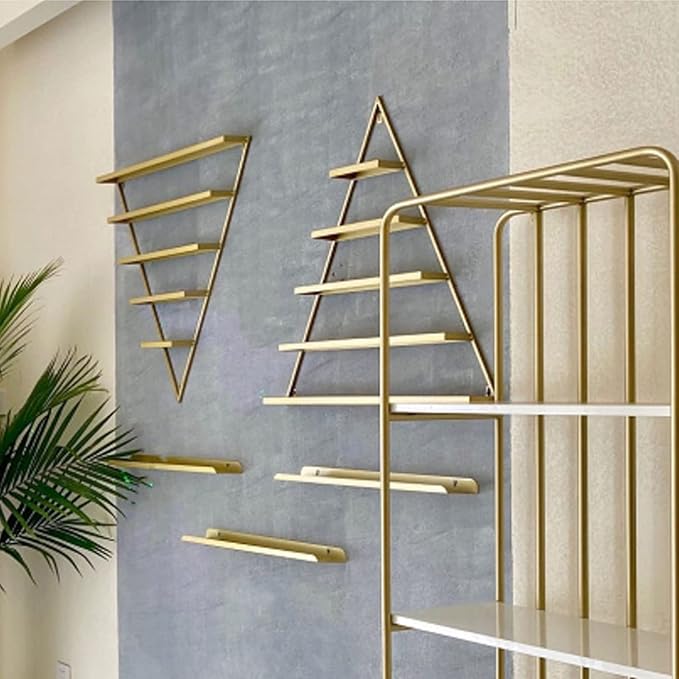 Wall Mounted Nail Polish Rack Triangle Metal Storage Rack 6 Sets Nail Polish Holder Essential Oil Holder, for Nail Techs Nail Salon Shop/Retail Shop,Gold