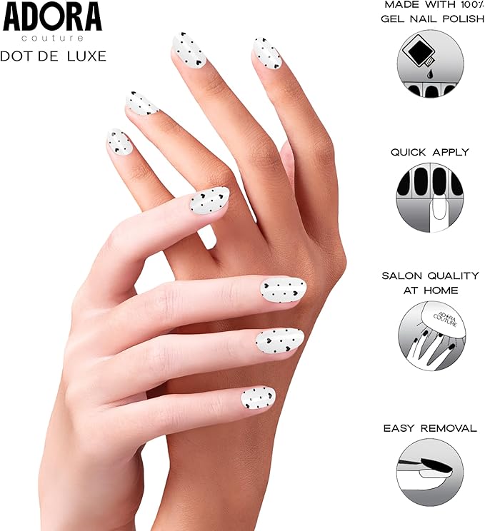 Semi Cured Gel Nail Strips with 30 Pieces - UV Gel Stickers, Manicure Kit, Easy Application Wraps Includes Prep Pads, Nail File, Wooden Stick - UV Light Required (Dot de Luxe)