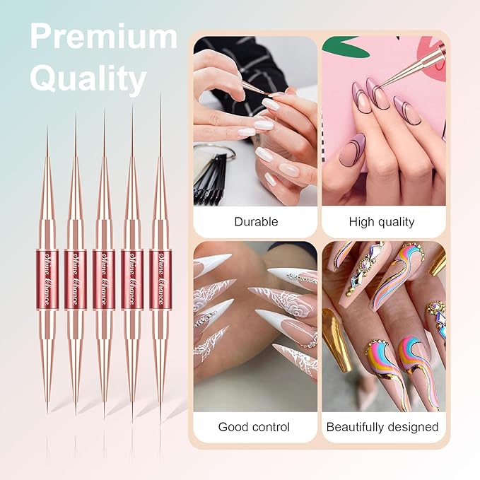 9Pcs Nail Art Brushes Set, Professional Double-Ended Acrylic Liner Detail Brushes for Gel Polish Art Nail, 3D Art Nail Dotting Brush Pen for Manicure DIY Home Salon, Red