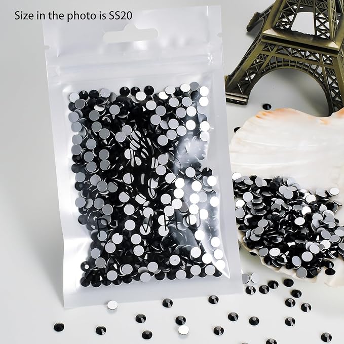 1440pcs Flat Back Rhinestones Glitter Round Crystal Gems Glass Rhinestones for Crafts Nail Art Clothes Shoes DIY Decorations, Black, SS10, 2.7-2.9mm