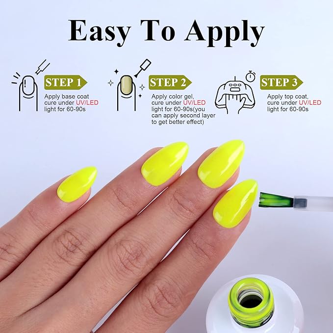 Imtiti Neon Gel Nail Polish, 0.5 Fl Oz Neon Yellow LED U V Gel Polish DIY Nail Art Starter Manicure Salon Kit