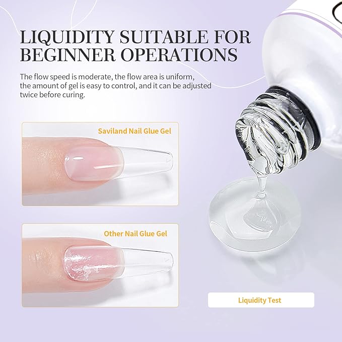 SAVILAND U V Nail Glue with Lamp Kit, 0.5 Oz. U V Gel Glue 4-in-1 for Nail Tips, Press on Nails and U V Lamp for Nails Fast Curing Strong Glues for Gel Extension DIY Manicure Art