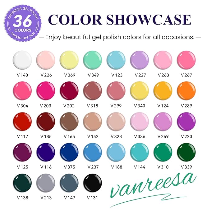 VANREESA Gel Nail Polish Kit with U V Light 53 Pcs Gel Polish Nail Set 36 Trendy Colors Nail Polish Set + Base and 4 Effects Top Coat with Manicure Tools Complete Nail Kit Gifts for Women Girls
