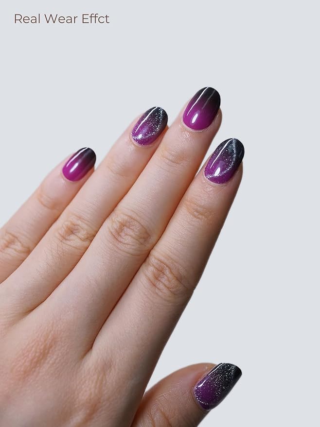 Semi Cured Gel Nail Strips - UV Light Gel Nail Stickers - 20 Long Lasting Salon Quality Wraps (Amethyst Purple)