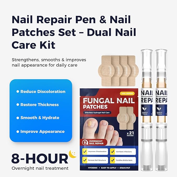 Fungal Nail Patches & Nail Repair Pen,Fast-Acting 7 Days Toenail Treatment Extra Strength With Tea Tree Oil, Acetic Acid Nail Pens for Damaged Nail