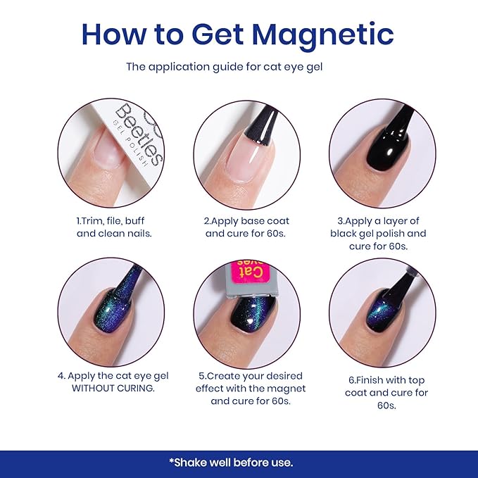 Beetles Blue Cat Eye Gel Nail Polish - 15ML Glitter Blue Chameleon Sparkle Holographic Nail Polish with Magnet Translucent Mystical Aura Gel Soak Off UV LED Nail Lamp Nail Art Manicure Salon DIY Home