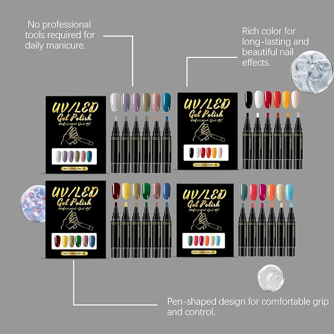 Nail Polish Pens Set 6 Pcs Gel Nail Polish Pens Set Long Lasting Portable Fingernail Toenail Gel Pen (01)