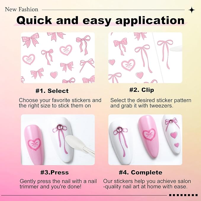 6 Sheets Bow Nail Sticker 3D Embossed Self-Adhesive Color Bow Art Nails Decals 5D Design Stickers Supplies for Women Girls Manicure Decoration 807-8