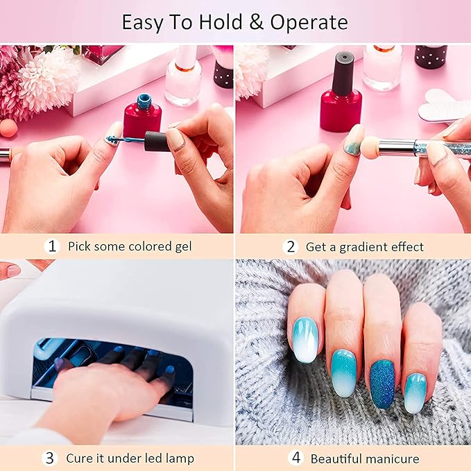 SILPECWEE 7Pcs Ombre Brush For Gel Nails Acrylic Nail Art Brush Fan Nail Brush Nail Gradient Pen Nail Sponges Pens Nail Art Tools For Salon&DIY