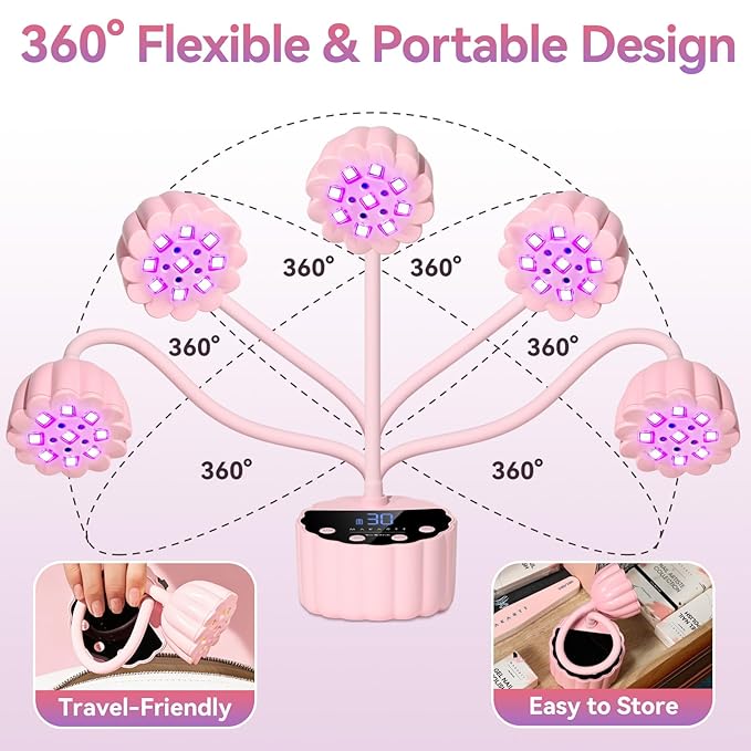 Makartt UV LED Nail Lamp - Gooseneck 34mW/cm² Flash Cure Lamp Rechargeable UV Light for Gel Nails with 4 Times & Auto Sensor USB Cordless Fast Curing Nail Art Design for Salon Home DIY (Pink)