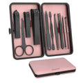 ZIZZON Travel Mini Manicure Set Nail Clipper Set 10 in 1 Stainless Steel Pedicure Care Grooming kit with Case (Black/Pink)
