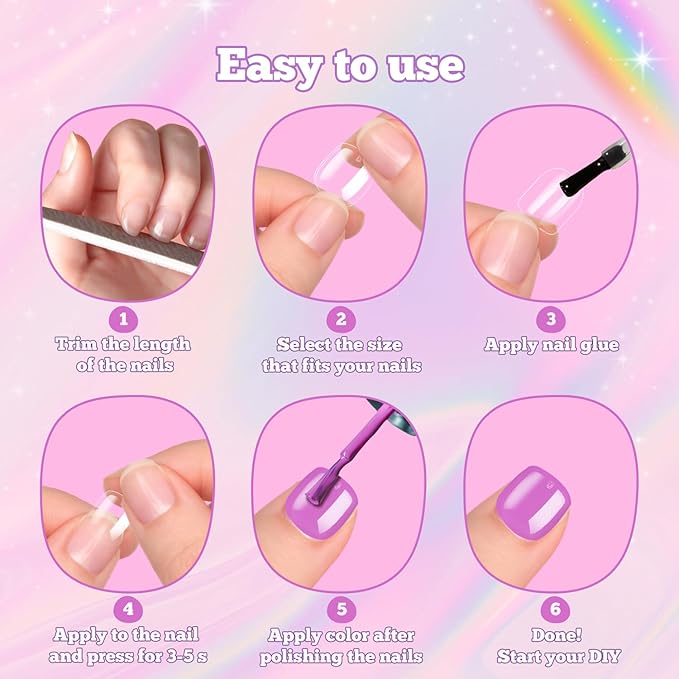 krofaue Short Suqare Kids False Nails - 240Pcs Press on Nails for Girls,Full Cover Children Fake Nails Decoration 10 Sizes Soft Gel Kids Nail Tips for for Home & Nail Salon Use (4-8 years old)