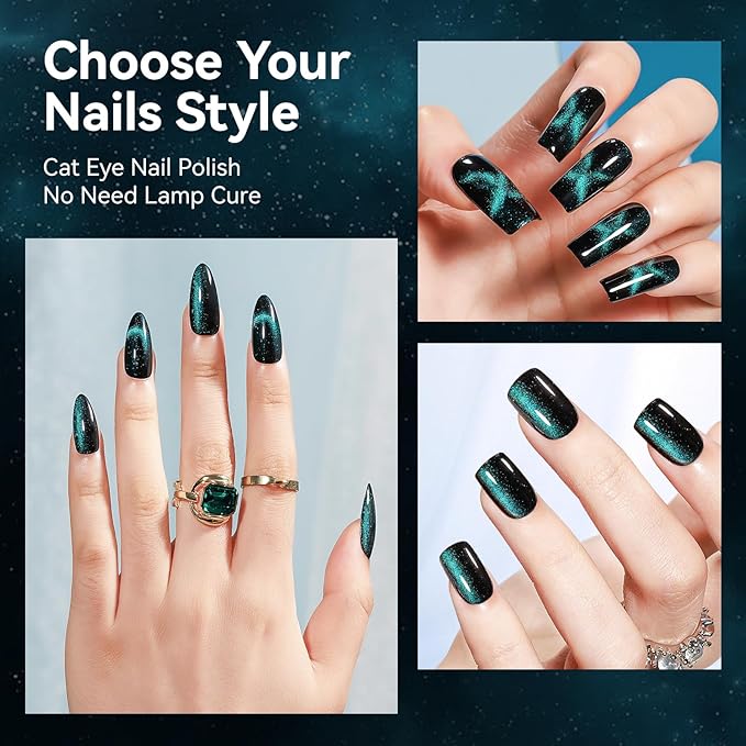 Cat Eye Nail Polish Air Dry Fast, Cateye Magnetic Nail Polish Quick Dry Blue Nail Lacquer Non-Gel Long Lasting Nail Concealer Polish for Women Girls DIY Home 12ML
