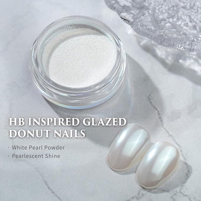 Pretty Diva White Chrome Nail Powder - 2 Colors White Pearl and Moonlight Chrome Powders for Nails, Highlight Moonlight Mirror Nails Powder Metalic Pigment