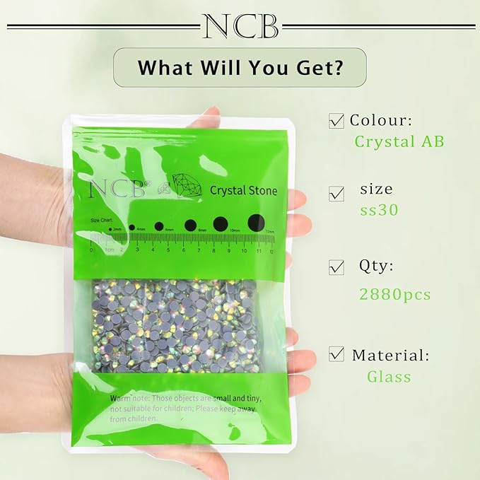 NCB 2880pcs Hotfix Crystal Rhinestones for Clothes Crafts, Hot Fix Bulk Flatback Crystals, Iron on Hotfix for DIY Decoration 20 Gross (Crystal AB, ss30/2880pcs)