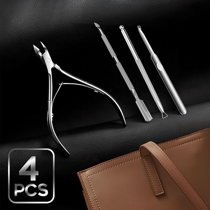 Cuticle Trimmer with Cuticle Pusher and Cutter Cuticle Nippers & Cutter Set, Professional Stainless Steel Cuticle Cutter Manicure Tools For Precise Nail Care Fingernails & cuticle scissors 4 Piece Set